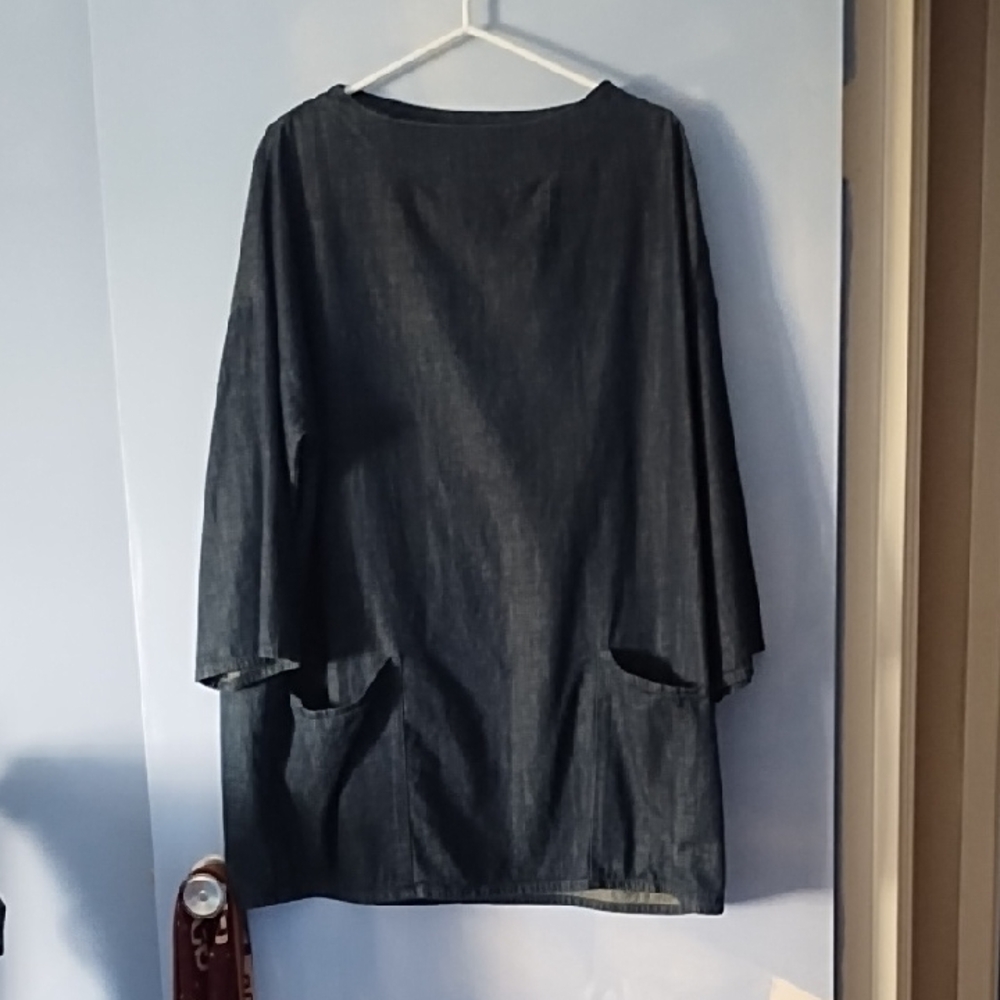 Oversized Pullover Denim Chore Dress Boxy Pockets M